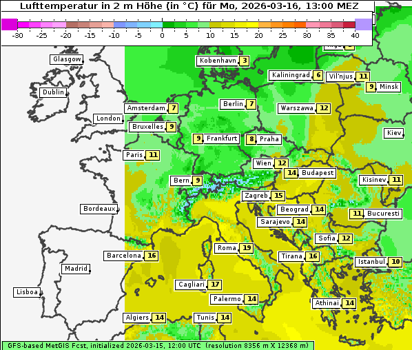 Temperatur, 16. 3. 2026
