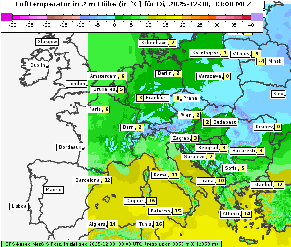 Temperatur, 30. 12. 2025