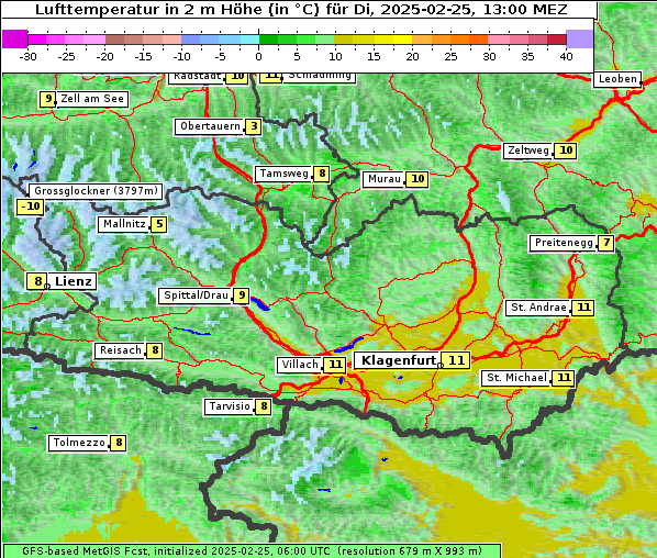 Temperatur, 25. 2. 2025