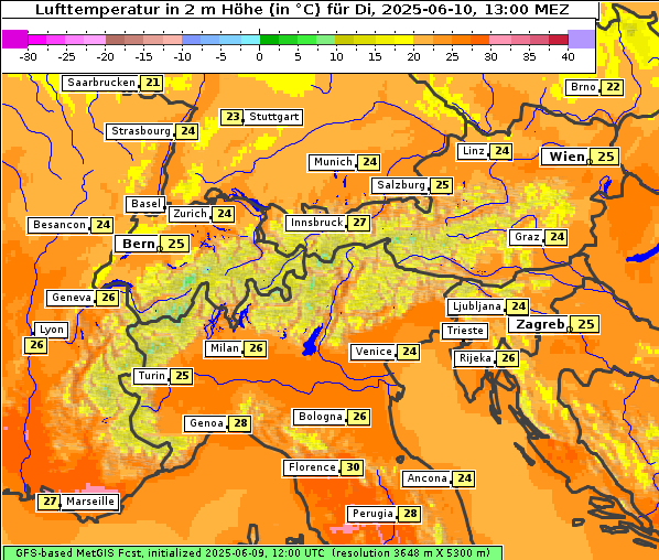 Temperatur, 10. 6. 2025