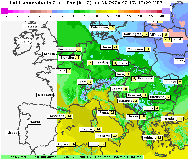 Temperatur, 17. 2. 2026