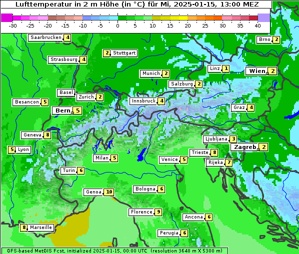 Temperatur, 15. 1. 2025