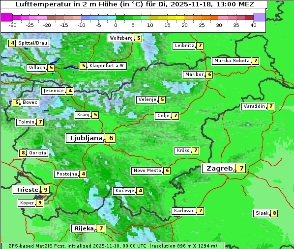 Temperatur, 18. 11. 2025
