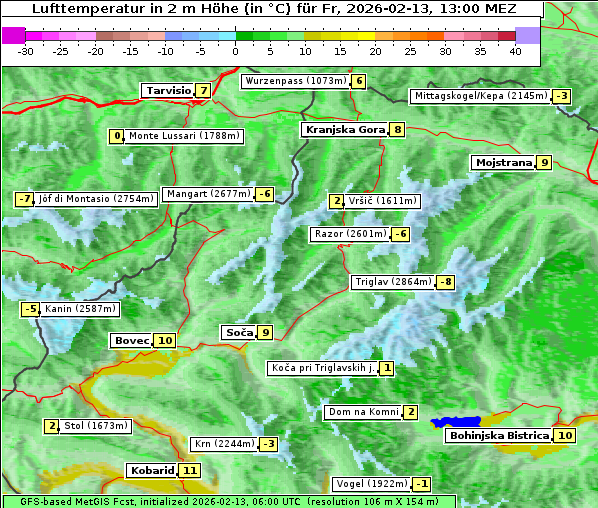 Temperatur, 13. 2. 2026
