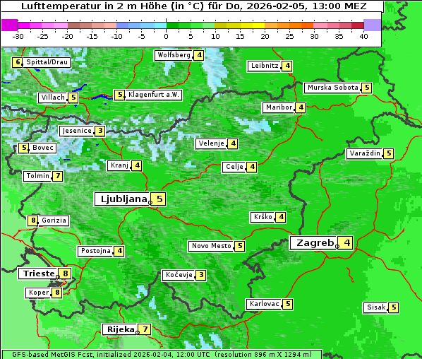 Temperatur, 5. 2. 2026