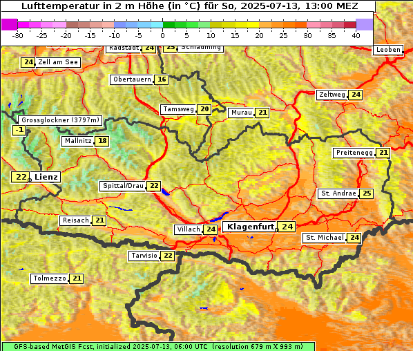 Temperatur, 13. 7. 2025