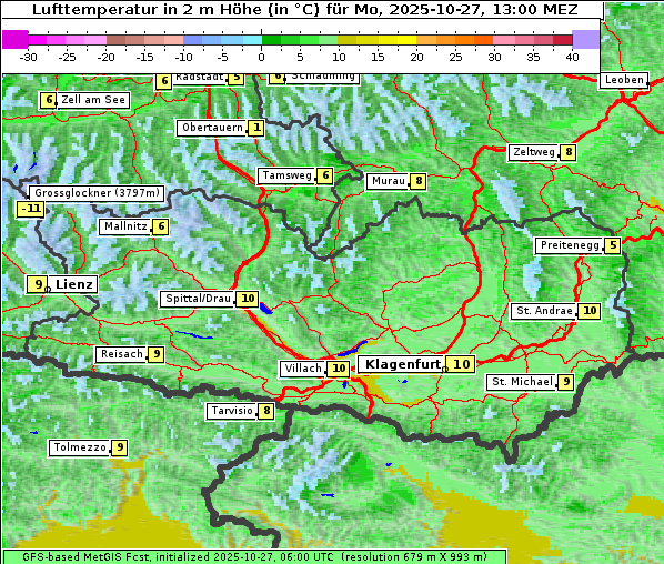 Temperatur, 27. 10. 2025