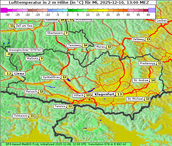 Temperatur, 10. 12. 2025