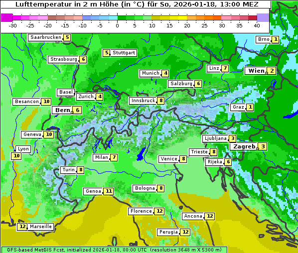 Temperatur, 18. 1. 2026