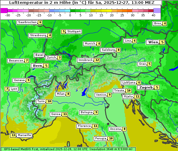 Temperatur, 27. 12. 2025