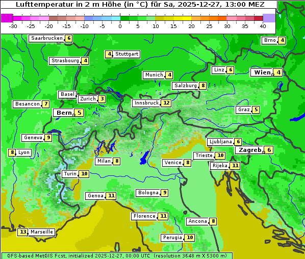 Temperatur, 27. 12. 2025
