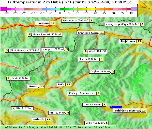 Temperatur, 9. 12. 2025
