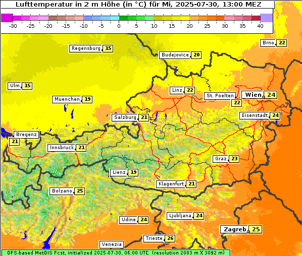 Temperatur, 30. 7. 2025