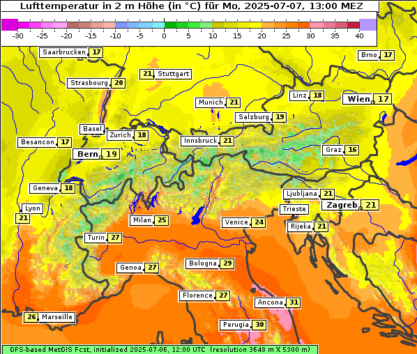 Temperatur, 7. 7. 2025