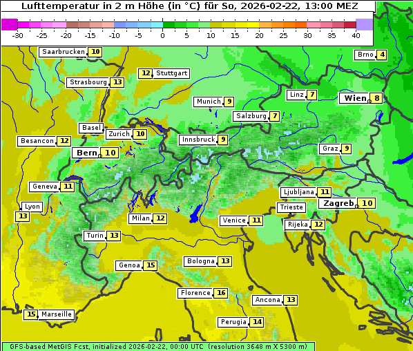 Temperatur, 22. 2. 2026