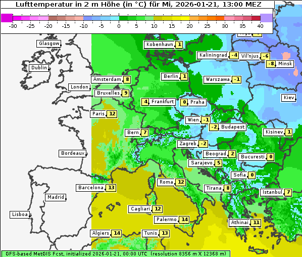 Temperatur, 21. 1. 2026