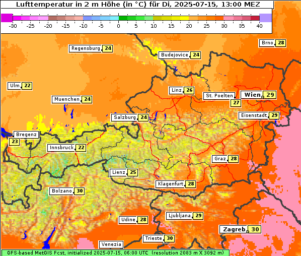 Temperatur, 15. 7. 2025