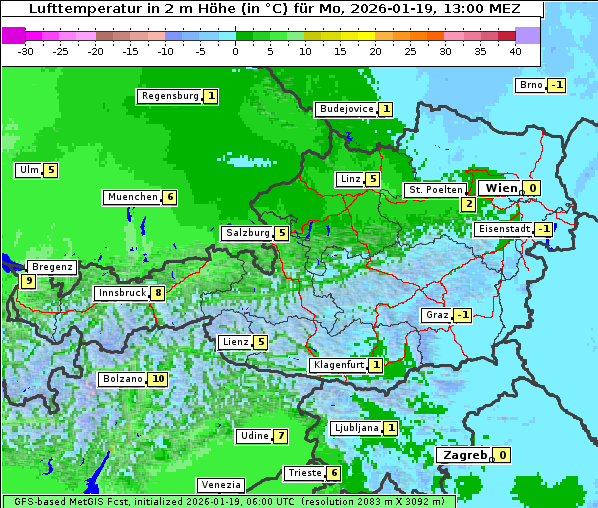 Temperatur, 19. 1. 2026