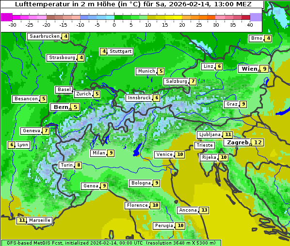 Temperatur, 14. 2. 2026