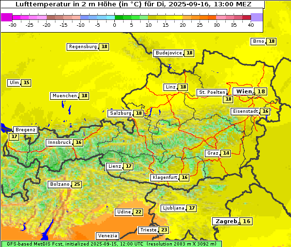 Temperatur, 16. 9. 2025