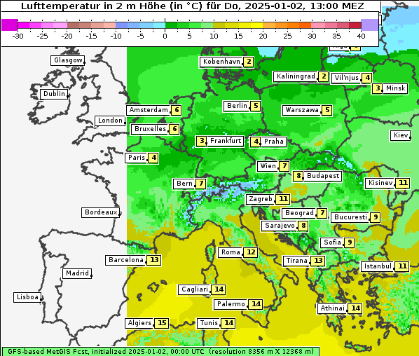 Temperatur, 2. 1. 2025