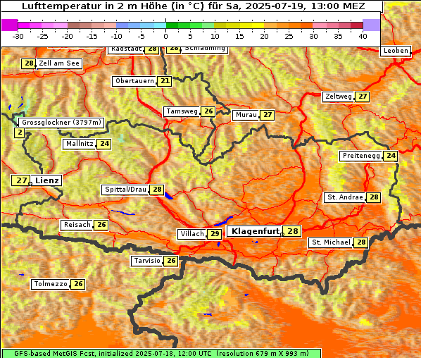 Temperatur, 19. 7. 2025