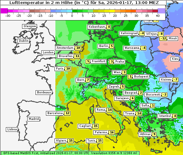 Temperatur, 17. 1. 2026