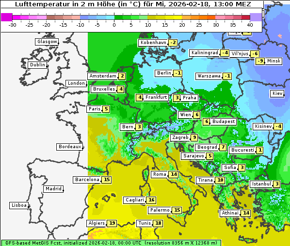 Temperatur, 18. 2. 2026