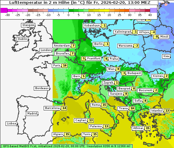 Temperatur, 20. 2. 2026