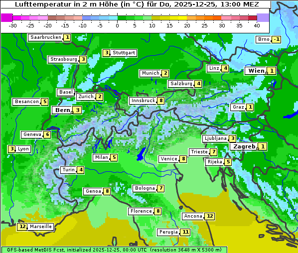 Temperatur, 25. 12. 2025