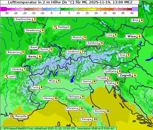 Temperatur, 19. 11. 2025