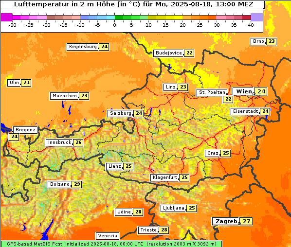 Temperatur, 18. 8. 2025