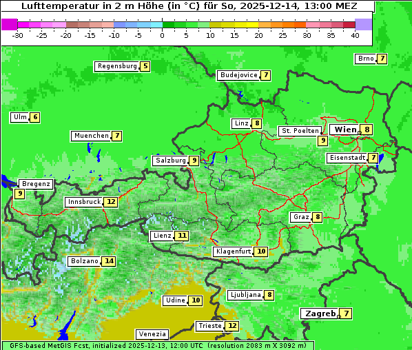 Temperatur, 14. 12. 2025