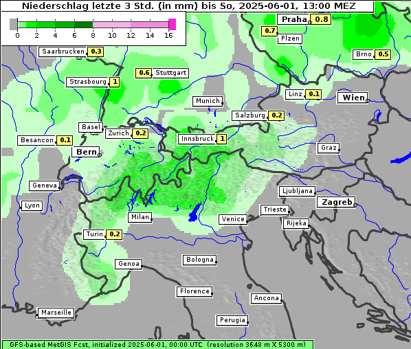 Niederschlag, 1. 6. 2025