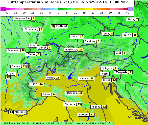 Temperatur, 14. 12. 2025