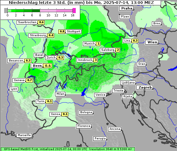 Niederschlag, 14. 7. 2025