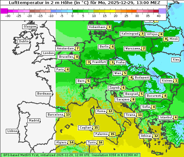 Temperatur, 29. 12. 2025
