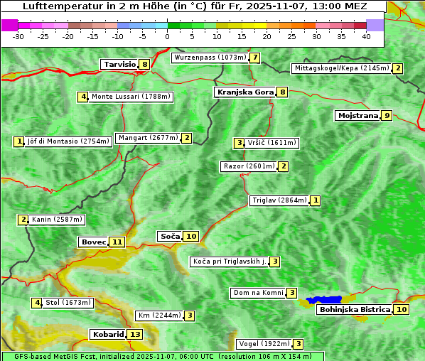 Temperatur, 7. 11. 2025