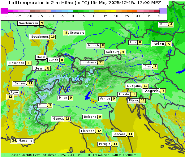 Temperatur, 15. 12. 2025