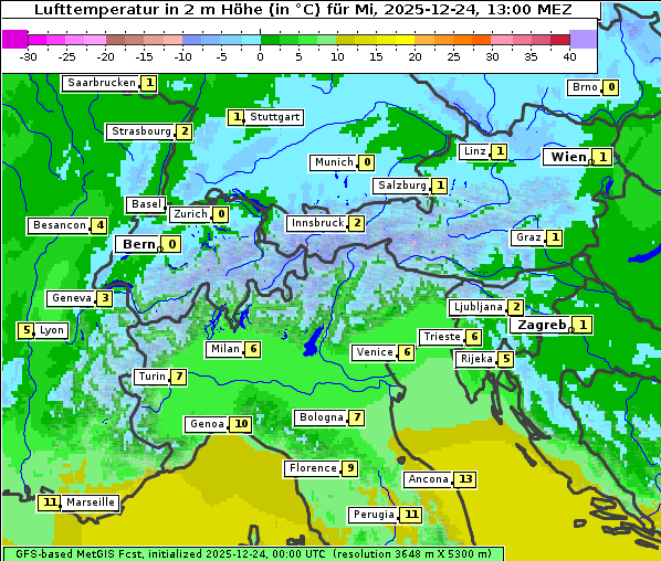 Temperatur, 24. 12. 2025