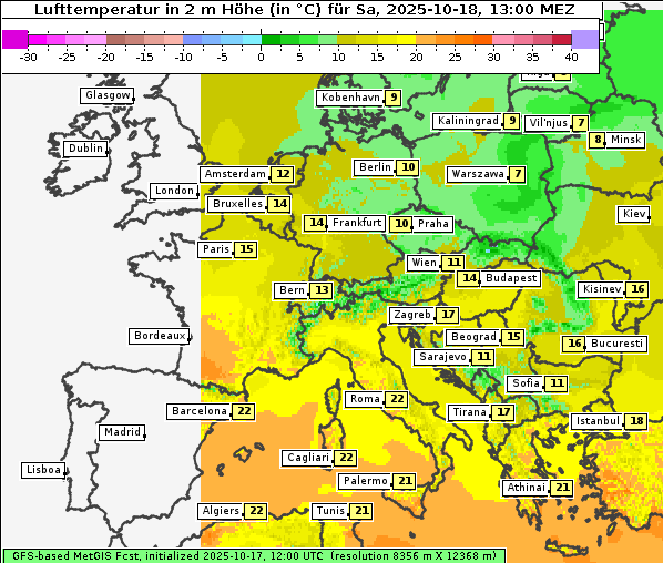 Temperatur, 18. 10. 2025