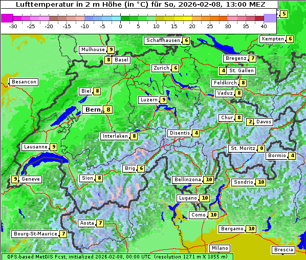 Temperatur, 8. 2. 2026