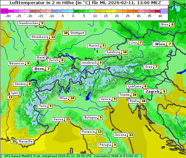 Temperatur, 11. 2. 2026