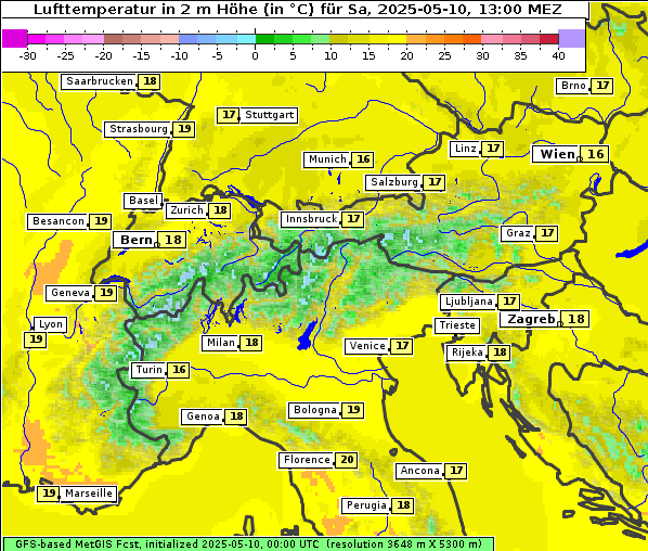 Temperatur, 10. 5. 2025
