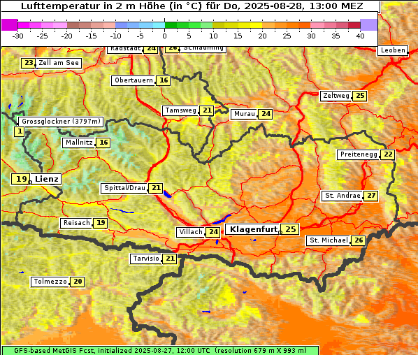 Temperatur, 28. 8. 2025