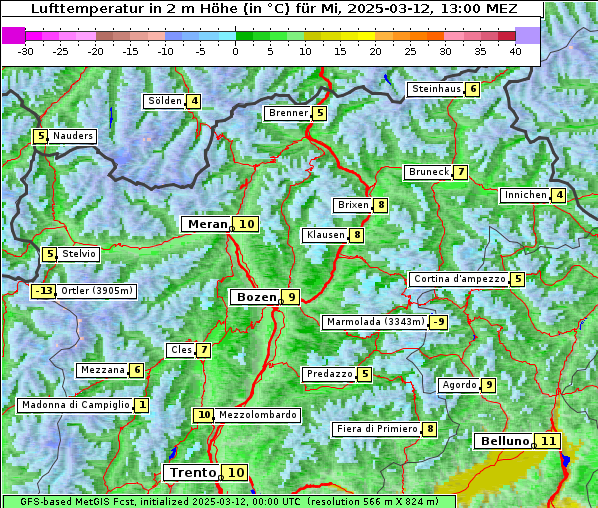 Temperatur, 12. 3. 2025