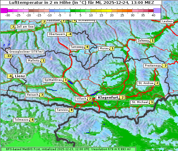 Temperatur, 24. 12. 2025