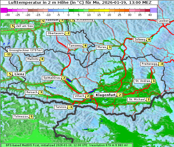 Temperatur, 19. 1. 2026