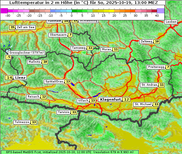 Temperatur, 19. 10. 2025