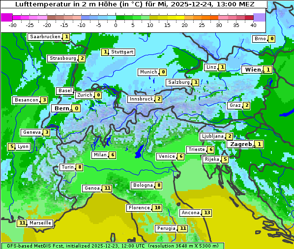 Temperatur, 24. 12. 2025